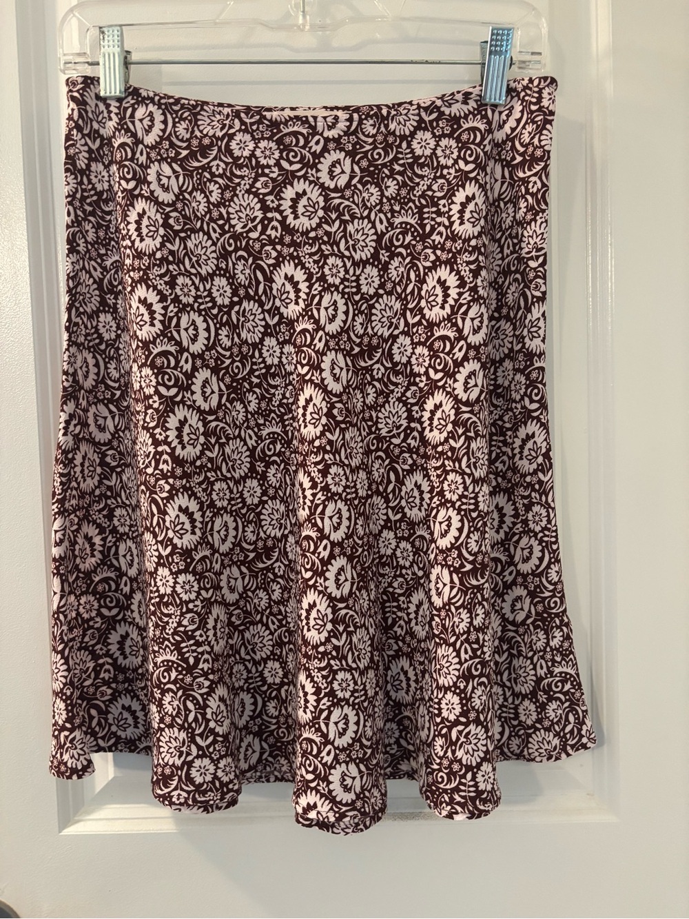 Boden Burgundy and White Floral Skirt